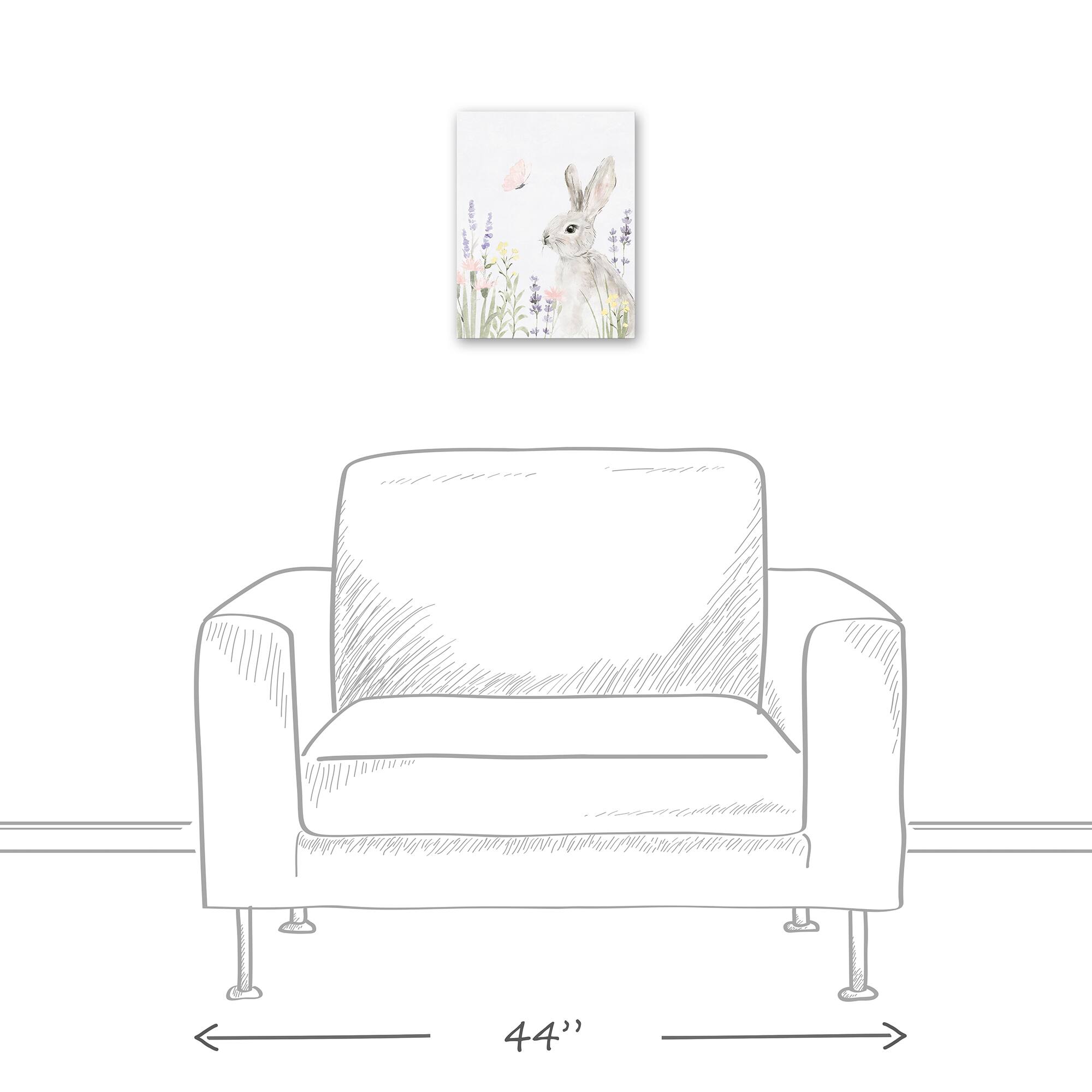 11" x 14" Floral Pasture Bunny Canvas Wall Art